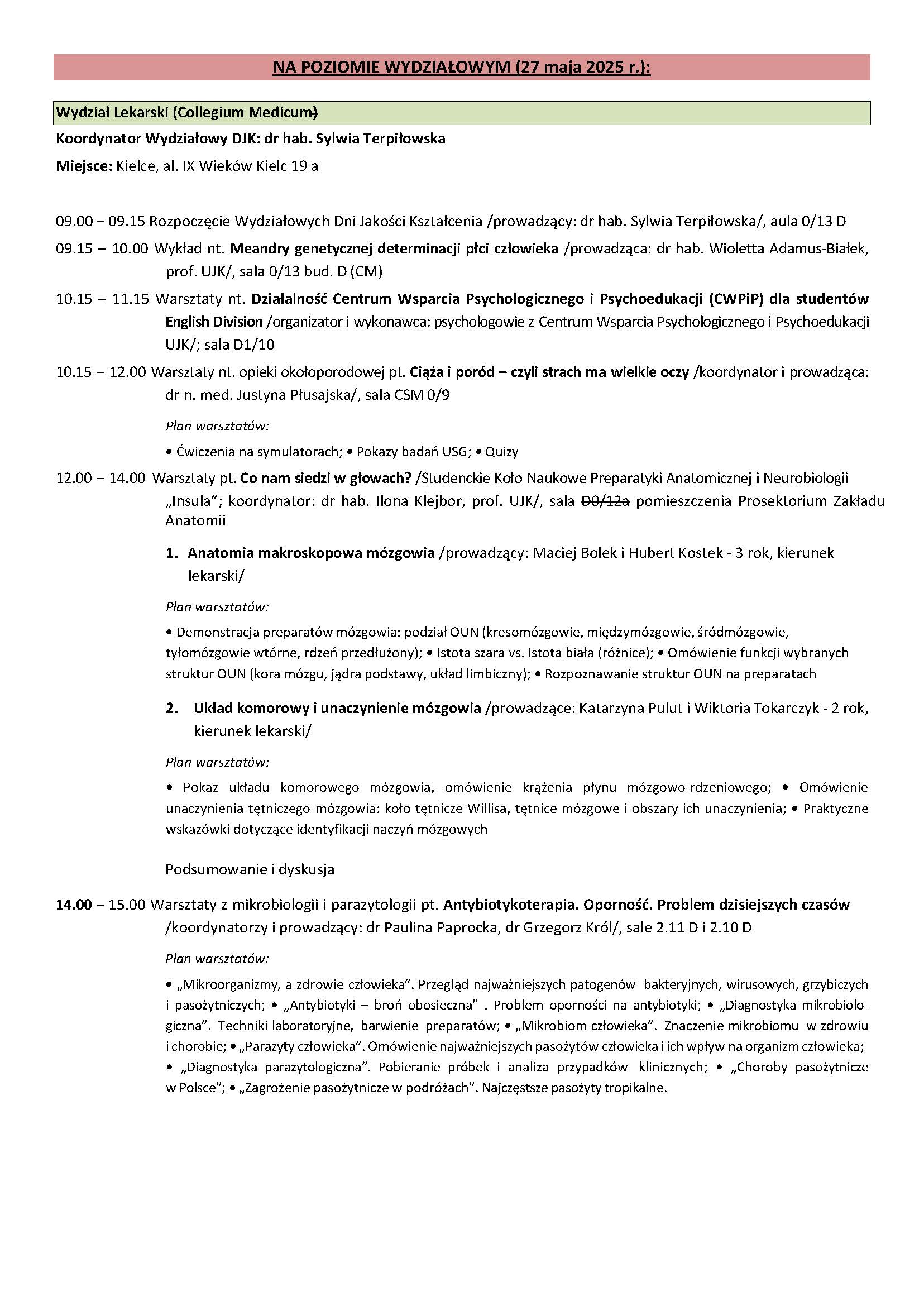 Program Dni Jakości Kształcenia na Wydziale Lekarskim
