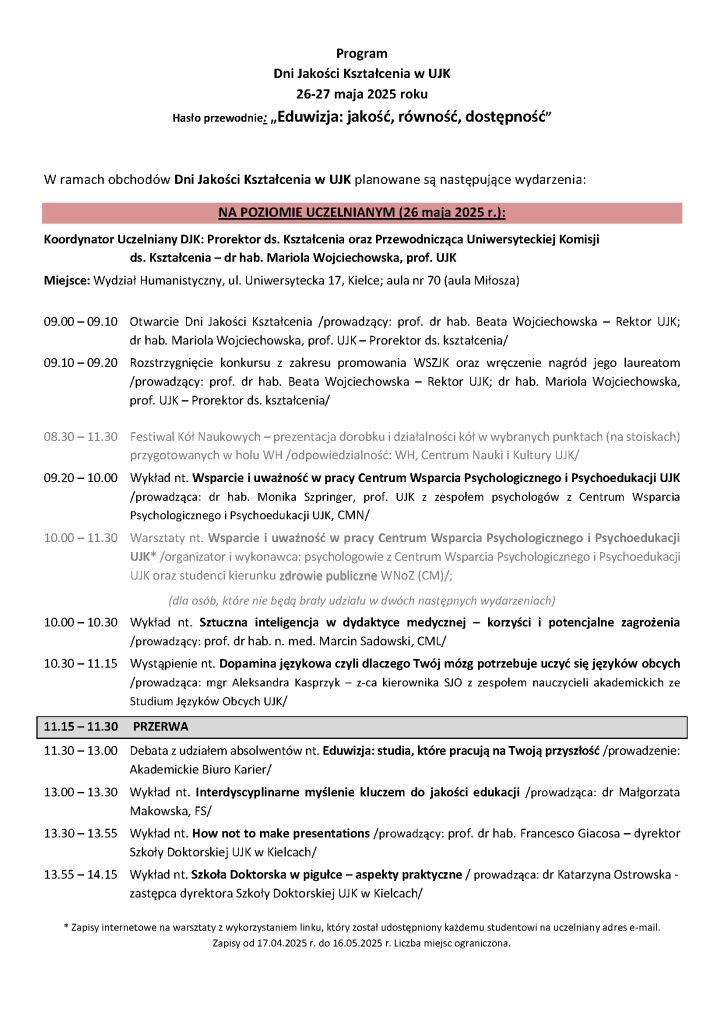 Program Dni jakości kształcenia 2025