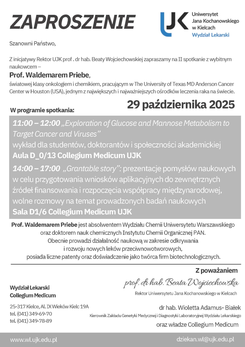 Zaproszenie na II spotkanie z wybitnym naukowcem - prof. Waldemarem Priebe