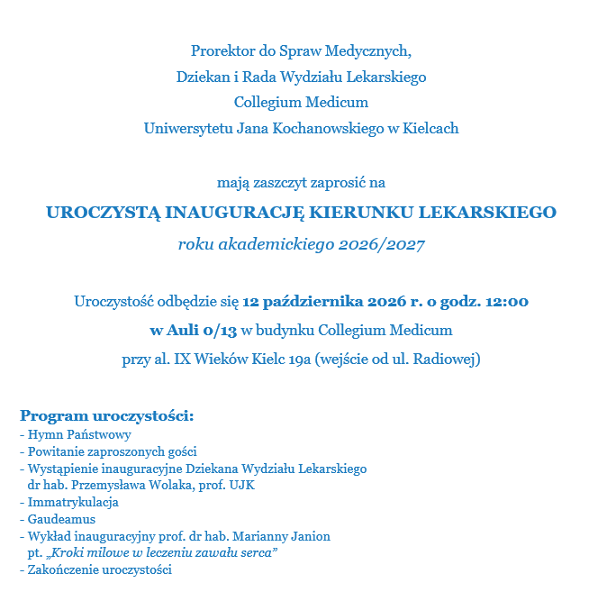 Zaproszenie na inaugurację kierunku lekarskiego